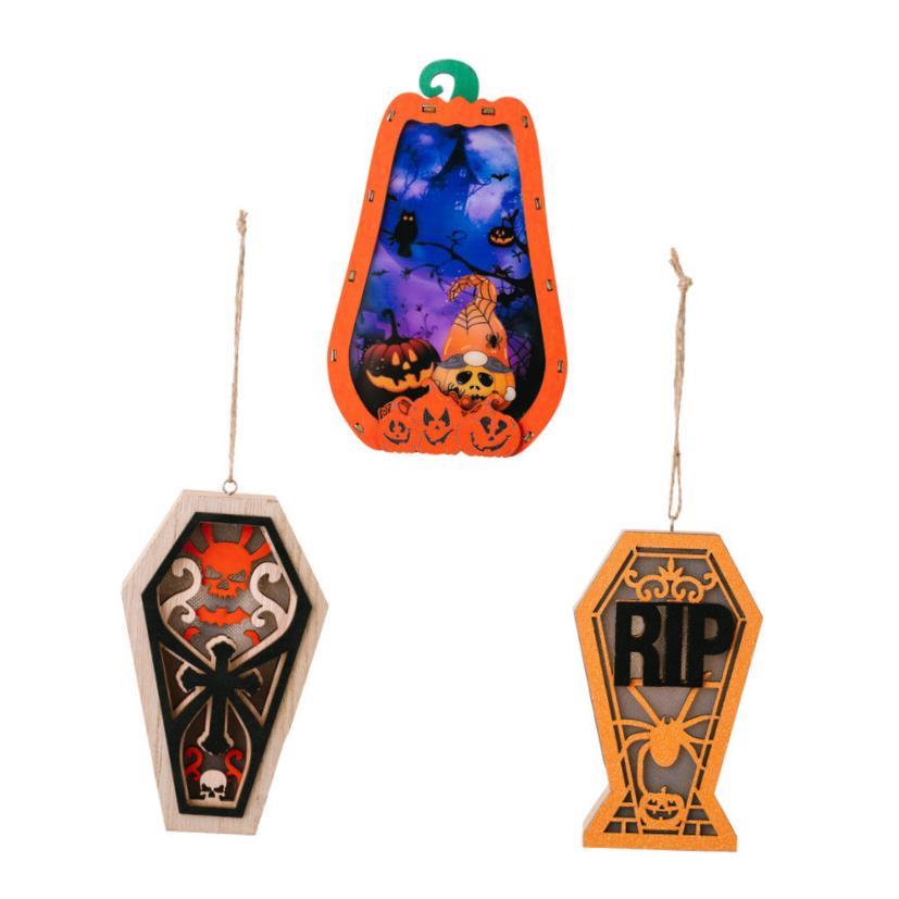 Halloween Decoration Pumpkin Spider Human Skull Wooden Box