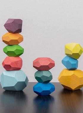 Children's Wooden Colored Stone Jenga Building Block Toy