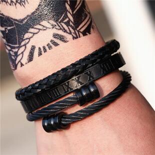 Titanium Steel Bracelet Set Punk Style Men Boy Roma Bracelet
