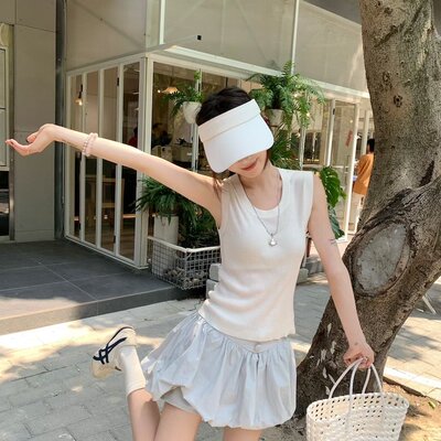 实拍实价 夏季休闲显瘦包扣侧拉链花苞短裙裤两件套