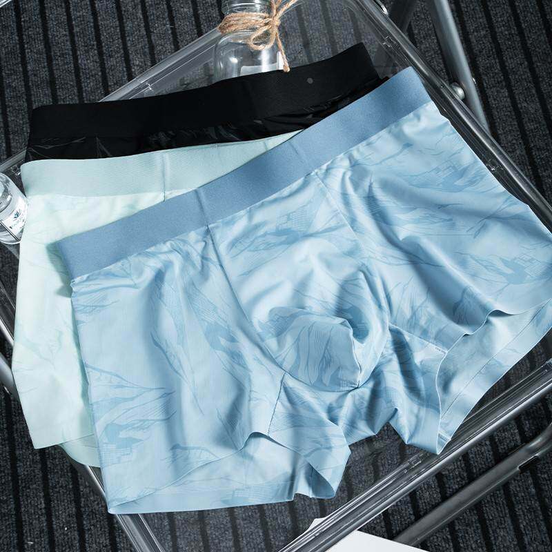 新款冰丝无痕男士内裤超薄速干青年平角裤透气丝滑凉感男生四角裤