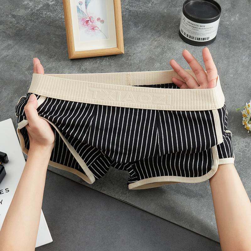 条纹男士内裤纯棉男生平角裤中腰四角裤男款短裤头运动潮流时尚款