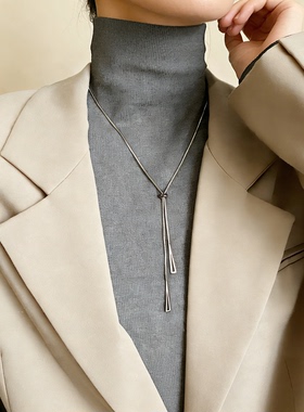 钛钢几何三角长款毛衣链不掉色