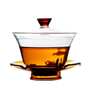 玻璃盖碗茶杯耐热不烫手大号单个功夫茶具泡茶三才杯琥珀色玻璃杯