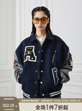 A chock美式cleanfit立领重磅刺绣棒球服潮牌宽松外套高级男夹克