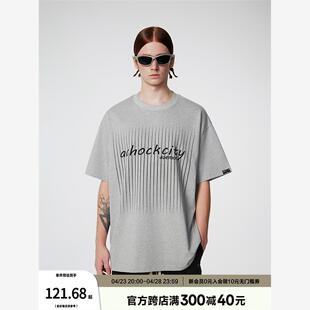 【Achock官方店】潮牌丝网条纹印花设计圆领T恤美式简约情侣短袖