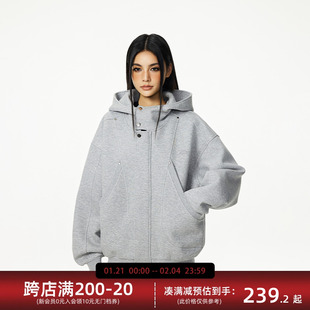 【Achock官方店】高领多扣空气层连帽卫衣开衫男女简约拉链帽衫潮