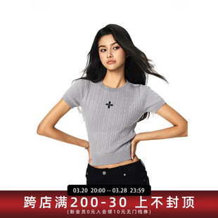 【Achock官方店】基础款简约纯色辣妹针织短袖潮牌修身圆领T恤女