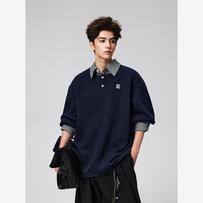 【Achock官方店】老钱风假两件百搭卫衣格子衬衫套头衫痞帅学院女