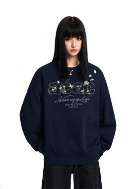 【Achock官方店】acac系列街头字母花朵刺绣圆领卫衣潮牌上衣男女