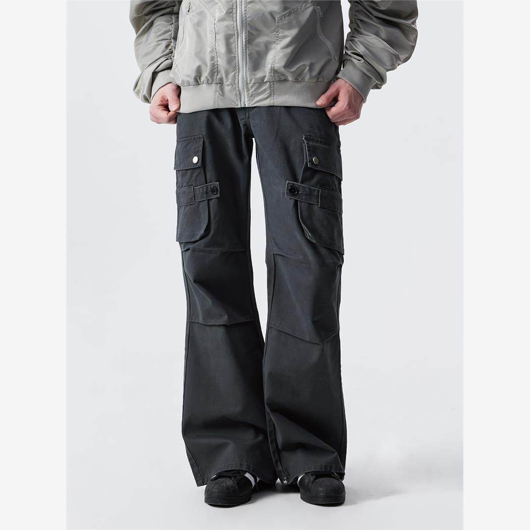 新因素美式高街宽松工装裤多口袋膝盖折叠褶皱男款直筒垂感牛仔裤