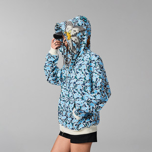 【Achock官方店】迷彩音符刺绣双拉链加绒连帽卫衣拉链情侣外套男