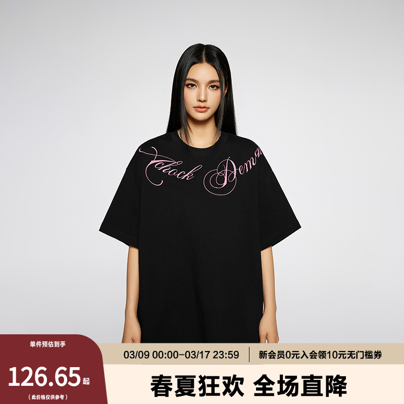 Achock旗舰店潮牌街头花体字印花T恤美式潮牌情侣圆领短袖男