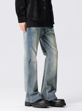 新因素美式直筒微喇牛仔裤男水洗高街宽松cleanfit复古蓝vibe裤子