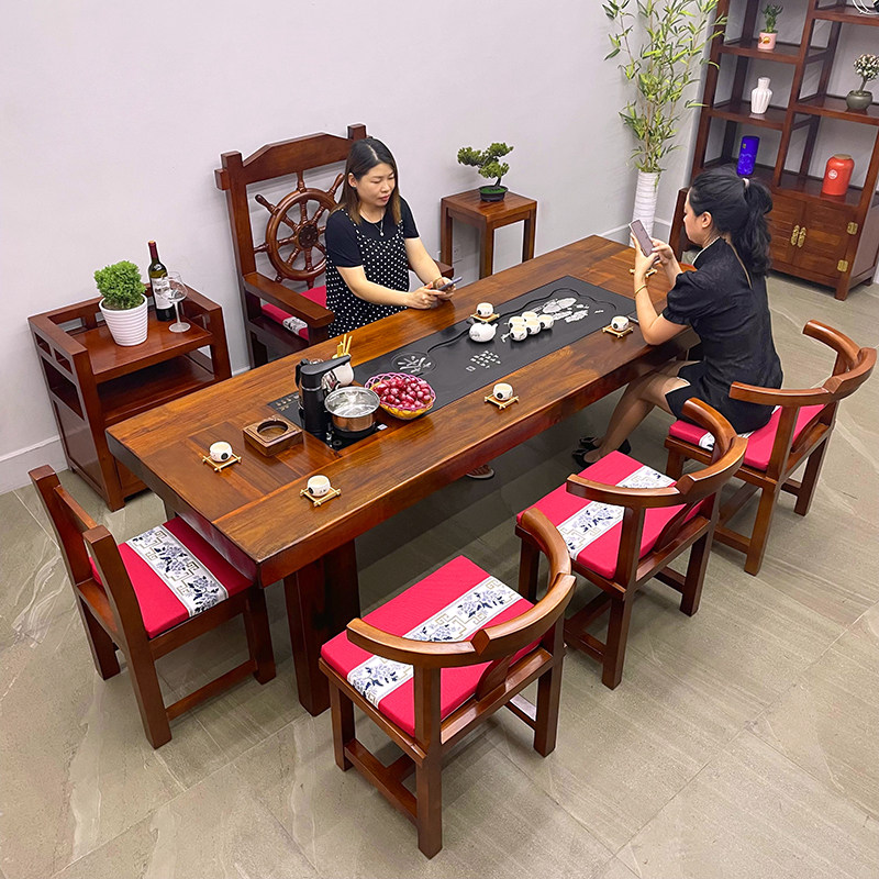 工厂直销老船木套装一体实木茶桌