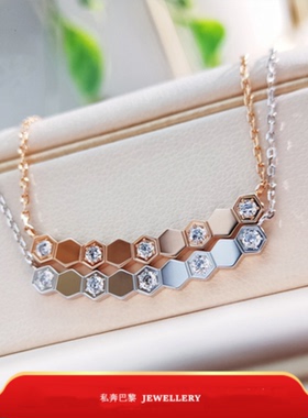 礼物镶钻微笑18K蜂窝锁骨链纯银