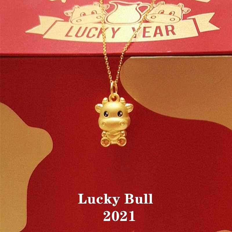 Lucky Bull牛项链纯银镀黄金色女肖牛锁骨链本命年转运珠个性小众