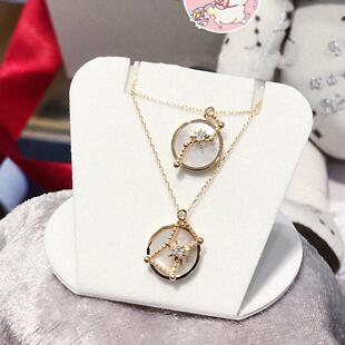 日本北斗七星纯银镀黄金色 猎户座项链白贝母星银圆牌锁骨链男女