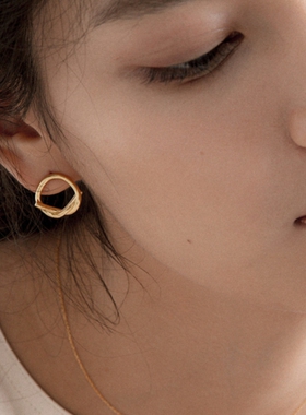 美国TTK经典结扣耳钉女极简时髦18K金黄金纯银简约百搭蝴蝶结耳环