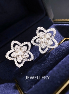 C.F繁花耳钉 女纯银Wild Flower幻影耳环18K金满钻蝴蝶钻石蝴蝶结