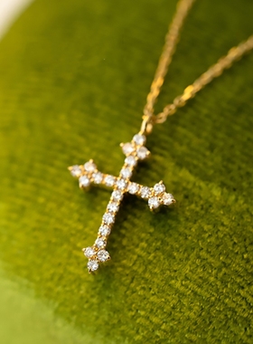 韩国新品Lovis Dames十字架项链纯银镀黄金色 女轻奢锁骨链镶钻潮