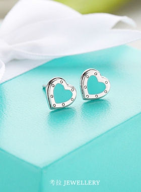 Т家蓝心耳钉 女Love Неаrt纯银蓝色珐琅心形爱心耳环耳饰礼物