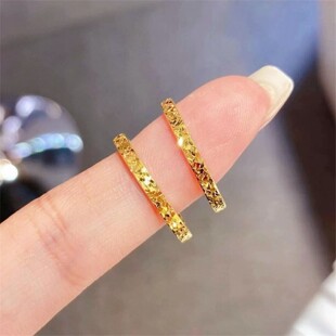 潮港福18K金碎冰冰戒指 女纯银满天星素圈指环黄金碎碎金轻奢送礼