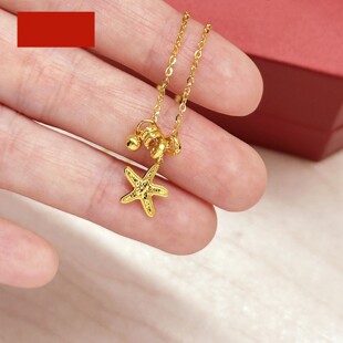 18K金爆闪碎冰冰辰星跑环海星项链 女纯银金珠锁骨链黄金潮