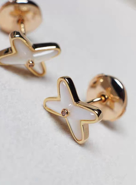 Liens缘系一生交叉白贝母耳钉女玫瑰金字母X形耳环耳饰纯银气质潮