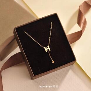 韩国18K金字母H流苏项链 女纯银玫瑰金锁骨链气质简约个性礼物潮