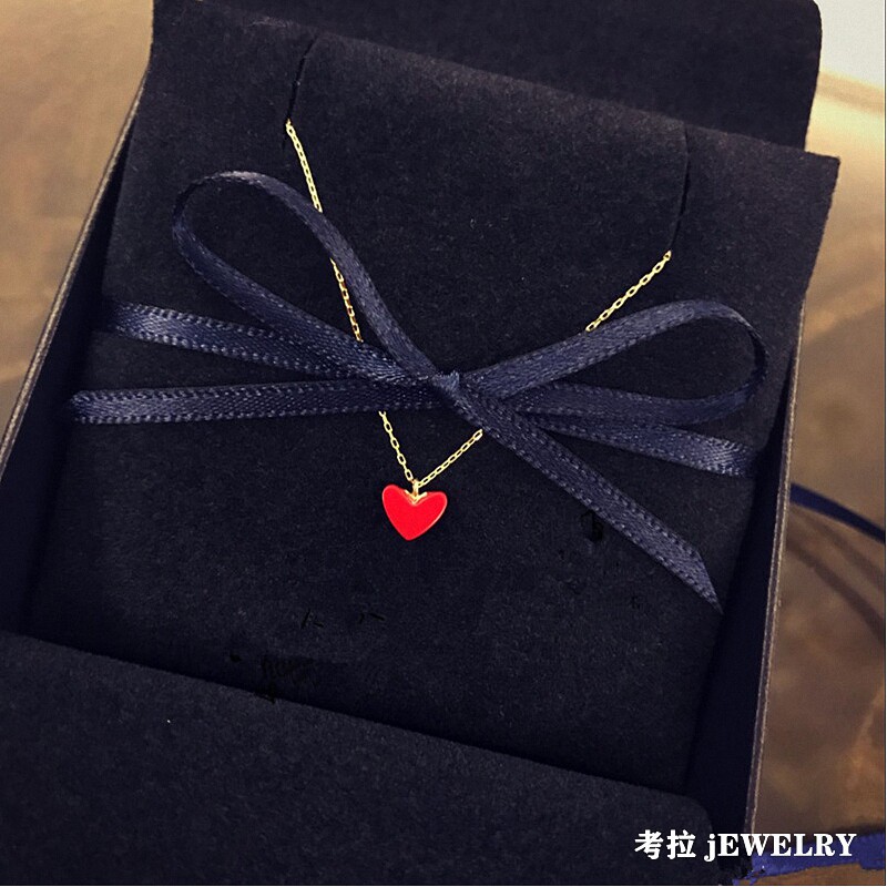 日本小红心项链女纯银镀黄金色18.K桃心锁骨链手链爱心形耳钉个性