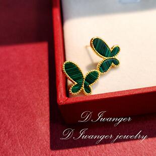 22K金无.敌蝴蝶耳钉女孔雀石红玉髓粉贝母纯银耳环白贝母礼物轻奢