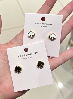 Keta Psade扑克黑桃心耳钉女纯银白色心形耳环珐琅爱心耳饰情侣男