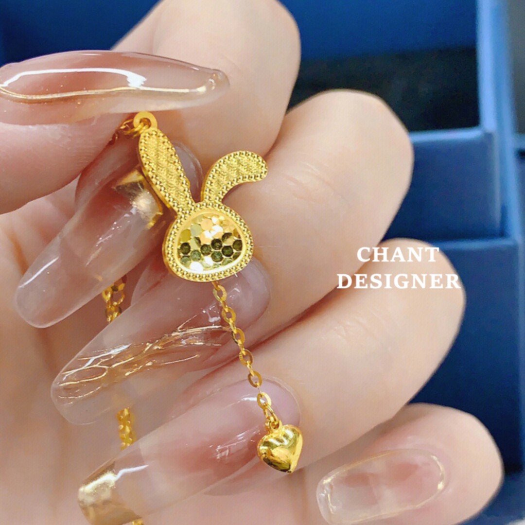 纯银镀黄金色蜂巢闪光兔项链女闪耀金套链锁骨链生肖小兔子礼物潮