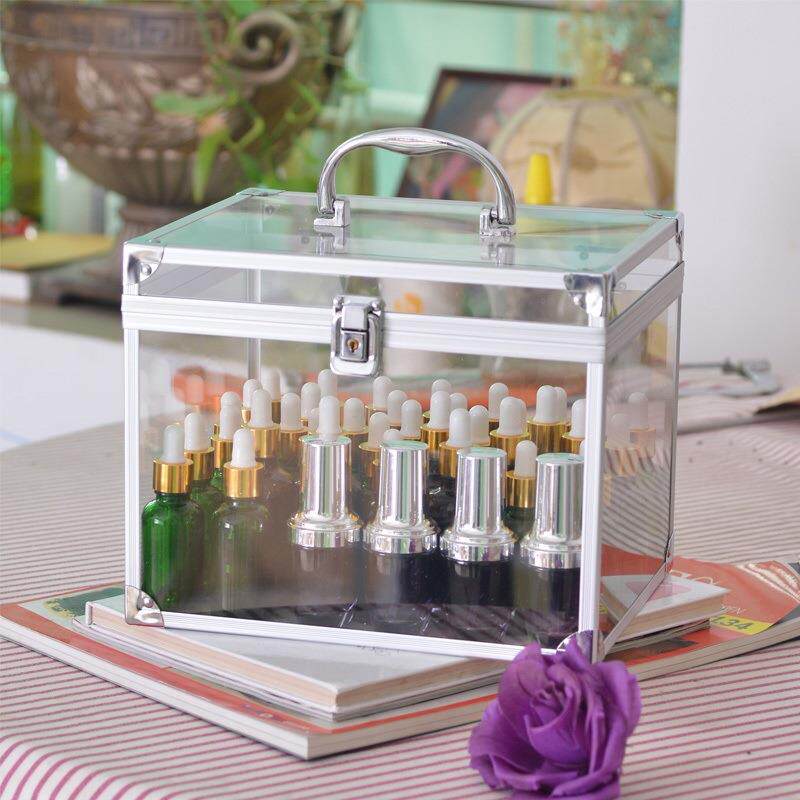 家用防水桌面收纳盒化妆大号带盖手提箱护肤品带锁透明亚克力