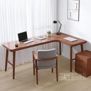 实木转角书桌书架组合家用学生卧室写字桌l型拐角台式电脑桌角落