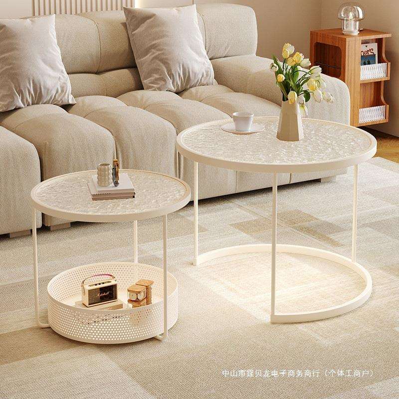 轻奢高级客厅小户型茶几极简阳台茶桌新款简约现代奶油风圆形茶台