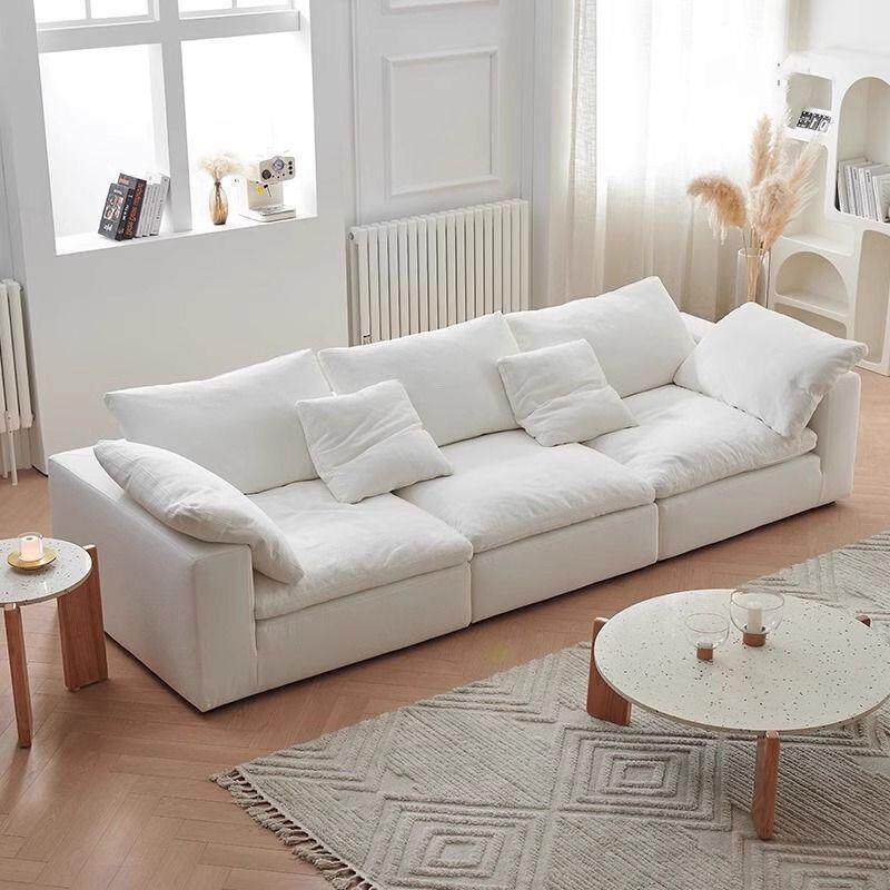 高级棉麻沙发直排式白色奶油系软云朵三人座亚麻布艺客厅组合家用