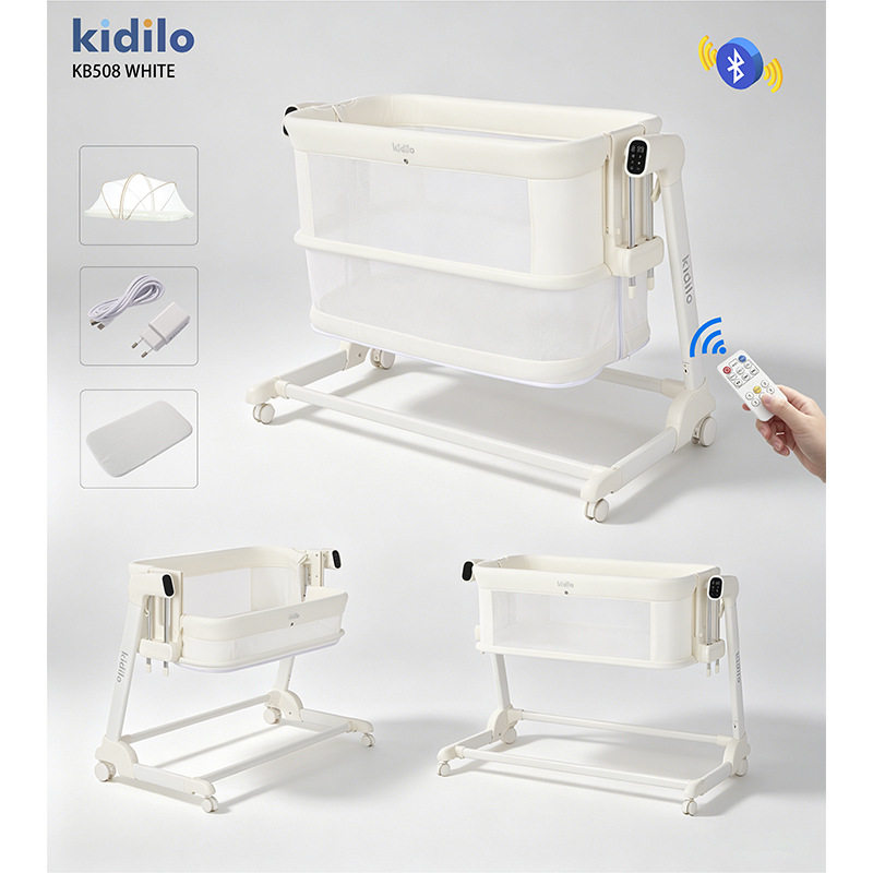 kidilo婴儿床多功能新生儿拼接大床防溢奶可移动折叠电动摇床边床