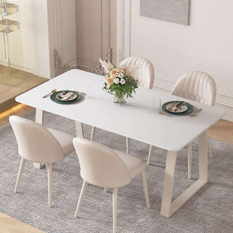 岩板餐桌现代简约北欧奶油风家用小户型高级感纯白网红餐桌长方形