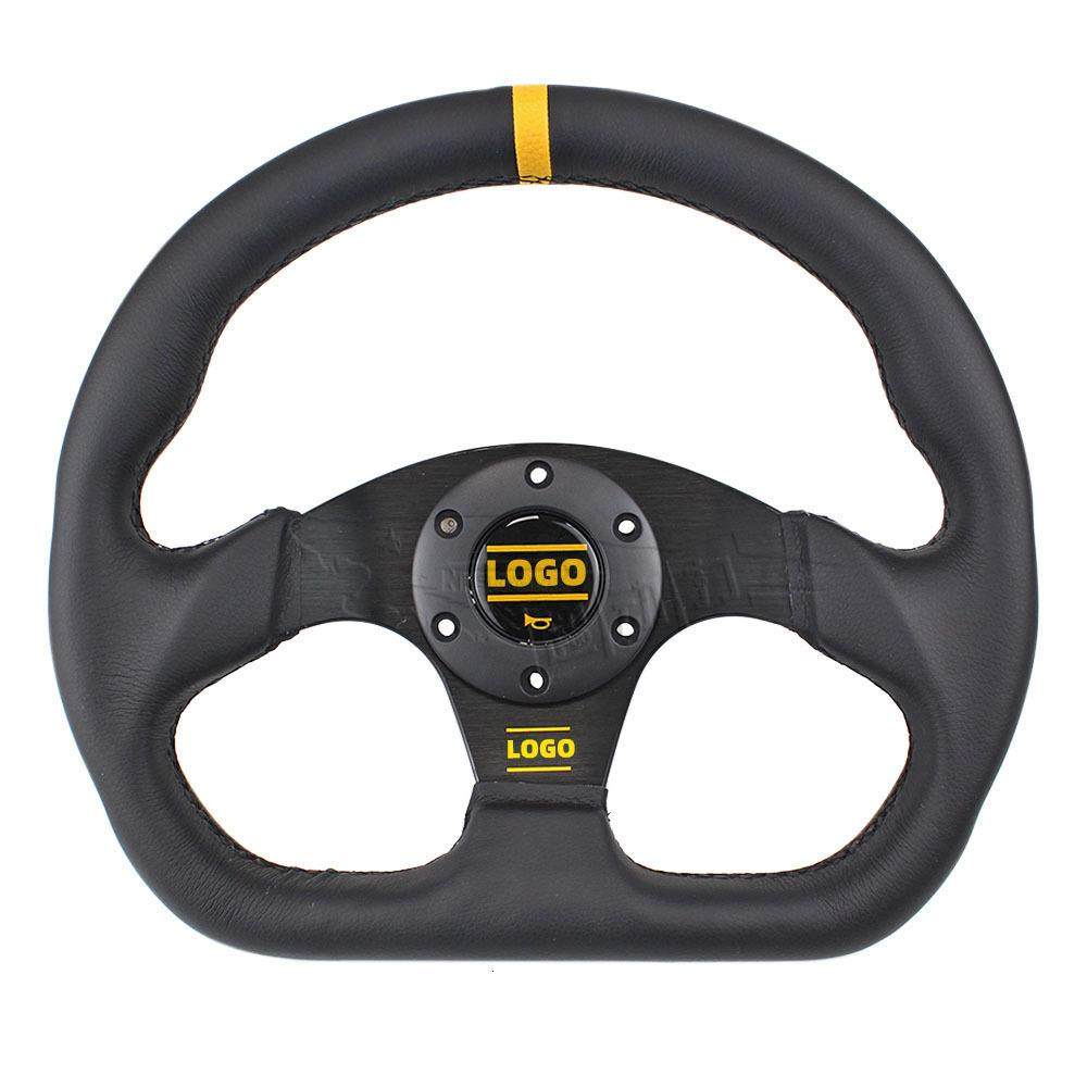 13寸D型方向盘红黄圈真皮方向盘改装D型赛车游戏模拟器转向盘