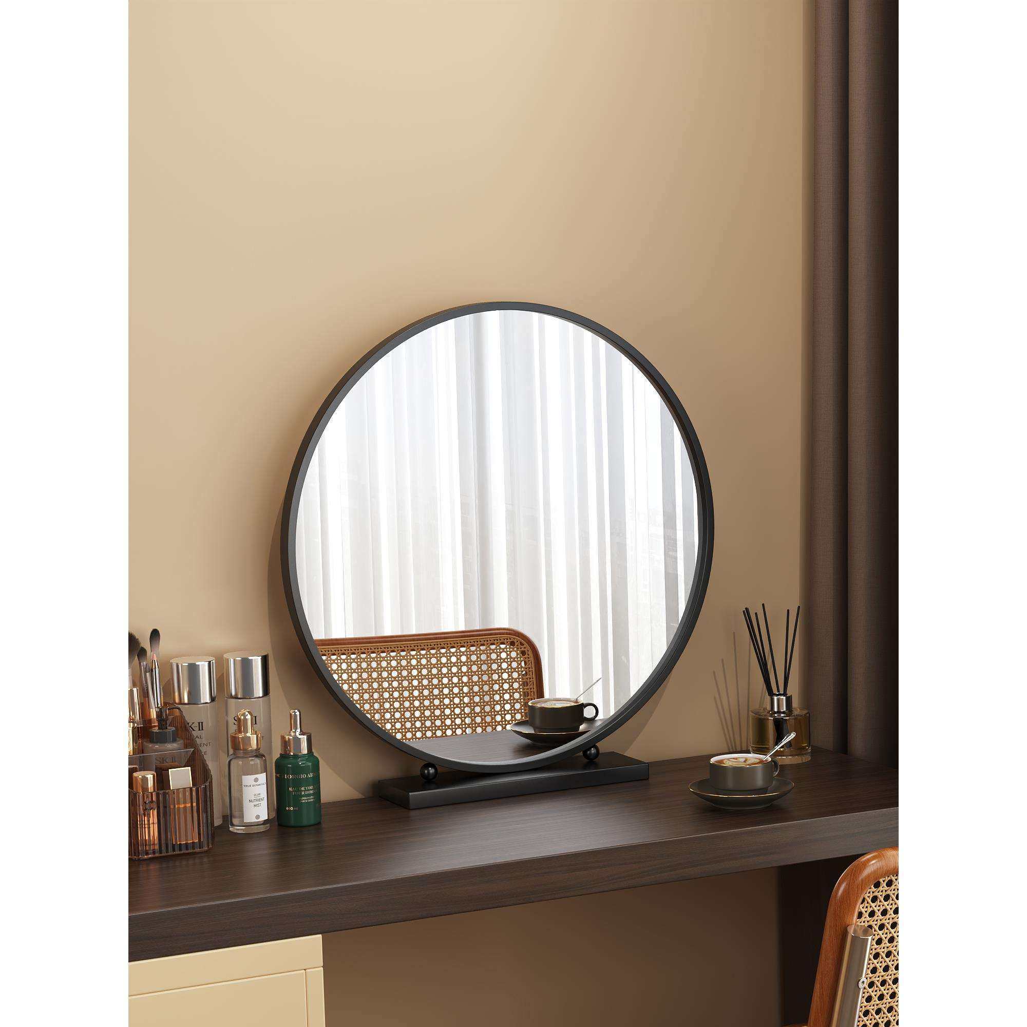 高清化妆镜台式桌面家用梳妆台梳妆镜卧室led带灯智能镜子大圆镜