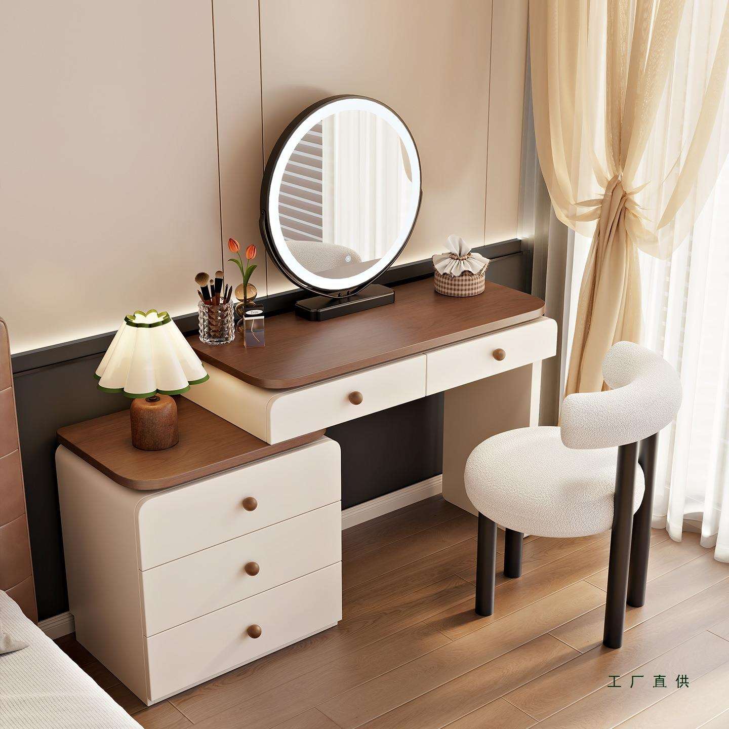 中古奶油风梳妆台卧室现代简约2025新款实木斗柜收纳柜一体化妆桌