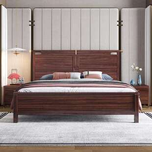 乌金木新中式实木床1.8M主卧双人婚床家用1.5M别墅卧室储物实木床