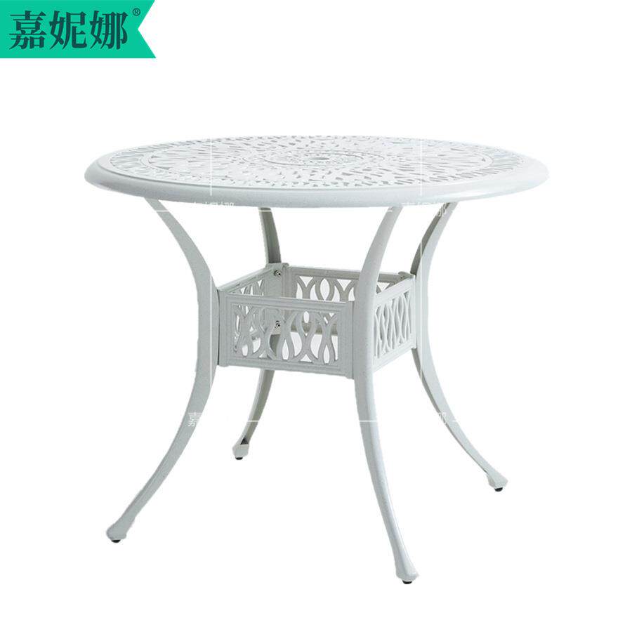 1米2圆形餐桌户外铸铝白色桌椅烧烤组合休闲庭院花园别墅室外圆桌