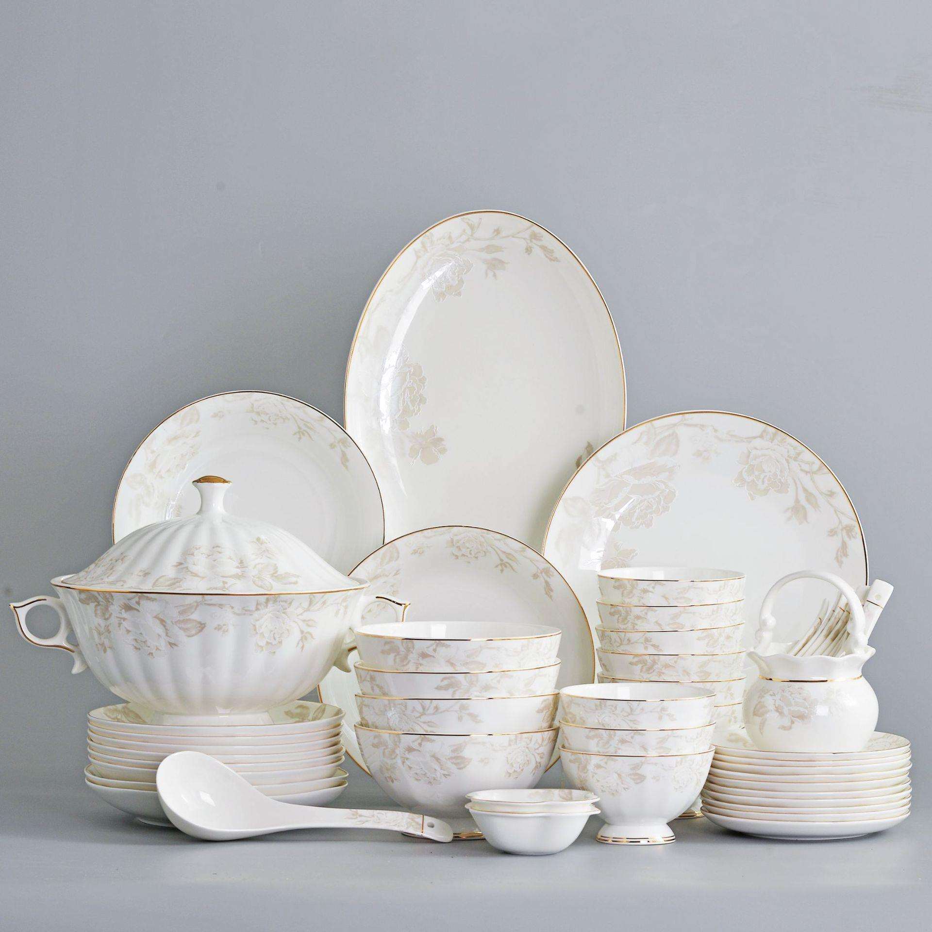 2023新款陶瓷碗盘子碗碟套装家用碗筷乔迁具骨瓷餐具套装白瓷