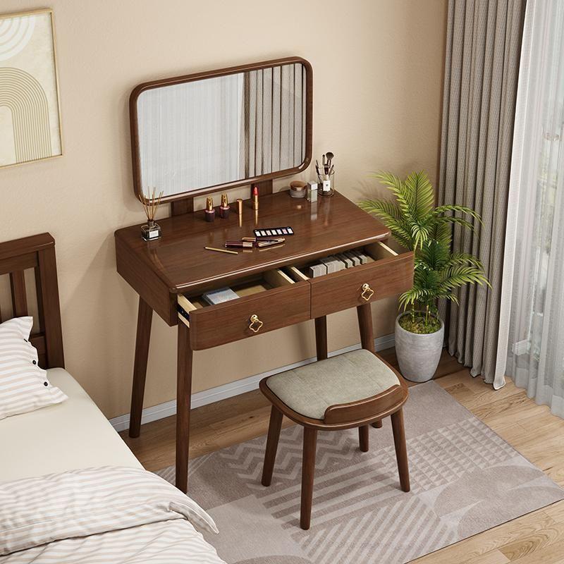 全实木化妆桌写字台梳妆台简约现代多功能储物柜小户型书桌北QDF