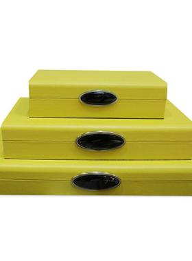 样板房软装黄色荔枝皮加黑色玉佩长方形盒子衣帽间饰品装饰盒现代