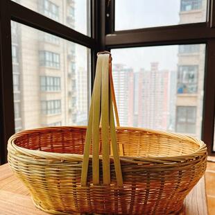 竹编手提篮家用买菜篮子精编大号水果蔬菜采摘篮农用厨房收纳筐