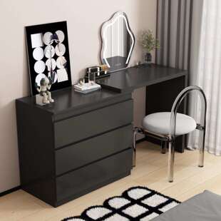 实木梳妆台斗柜一体现代简约床尾床头黑胡桃梳妆台轻奢高级感卧室